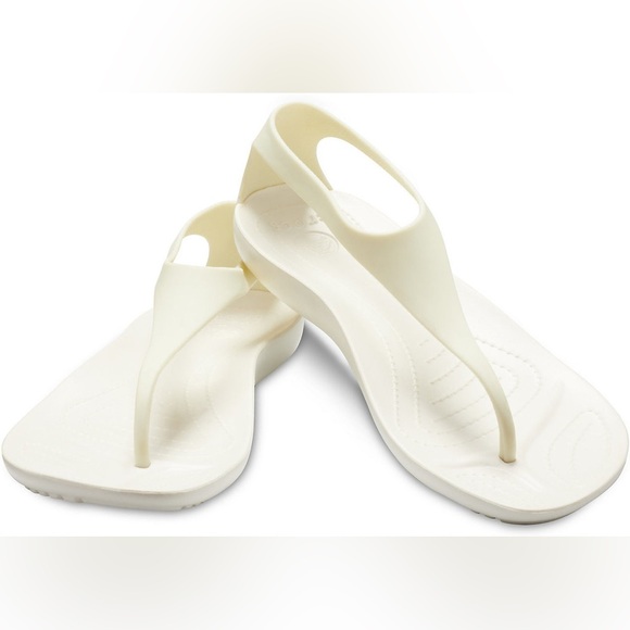 NWT Crocs Sexi Flip Flops Serena Comfort T-Strap Thong Sandals oyster white W10 - Picture 8 of 9